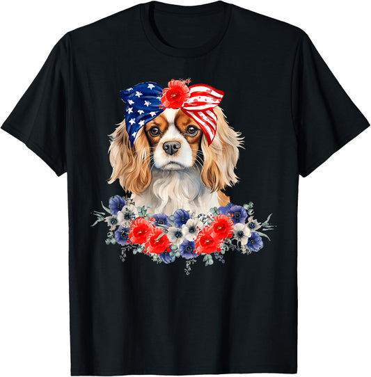 Cavalier King Charles Spaniel Bandana USA Flag 4th Of July T-Shirt