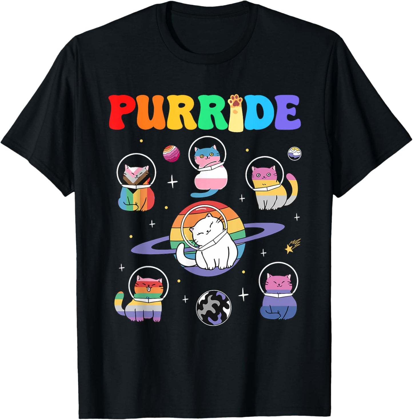 Purride Cat LGBT Pride Month Rainbow Flag Men Women Kids T-Shirt