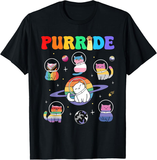 Purride Cat LGBT Pride Month Rainbow Flag Men Women Kids T-Shirt