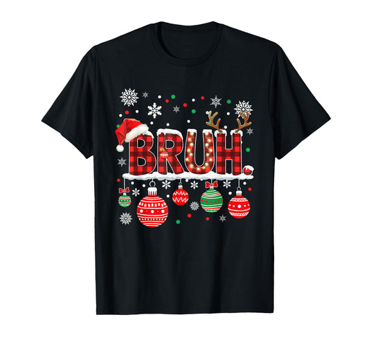 Bruh Funny Christmas Plaid Teens Boys Kids Xmas Pajamas T-Shirt