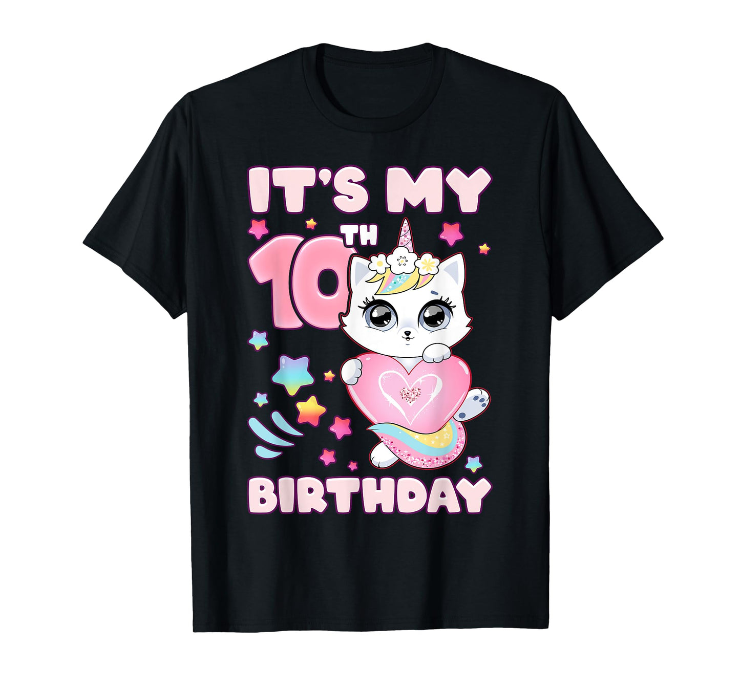 Birthday girl 10 years old, cat, unicorn, 10th birthday T-Shirt