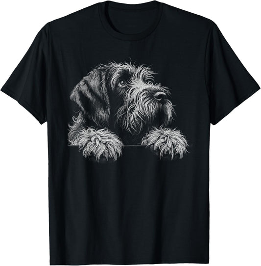 Wirehaired Pointing Griffon Peeking Dog Art Design T-Shirt