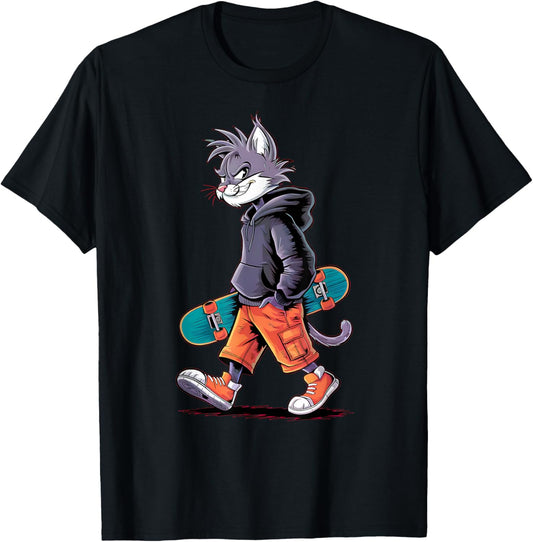 Boys Men Skatepark Cool Skater Cat Rizzler Skateboard T-Shirt