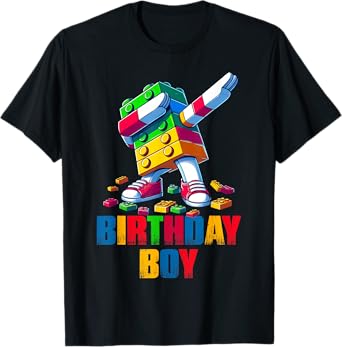 Birthday Boy Dabbing Master Builder Blocks Bricks B Day T-Shirt