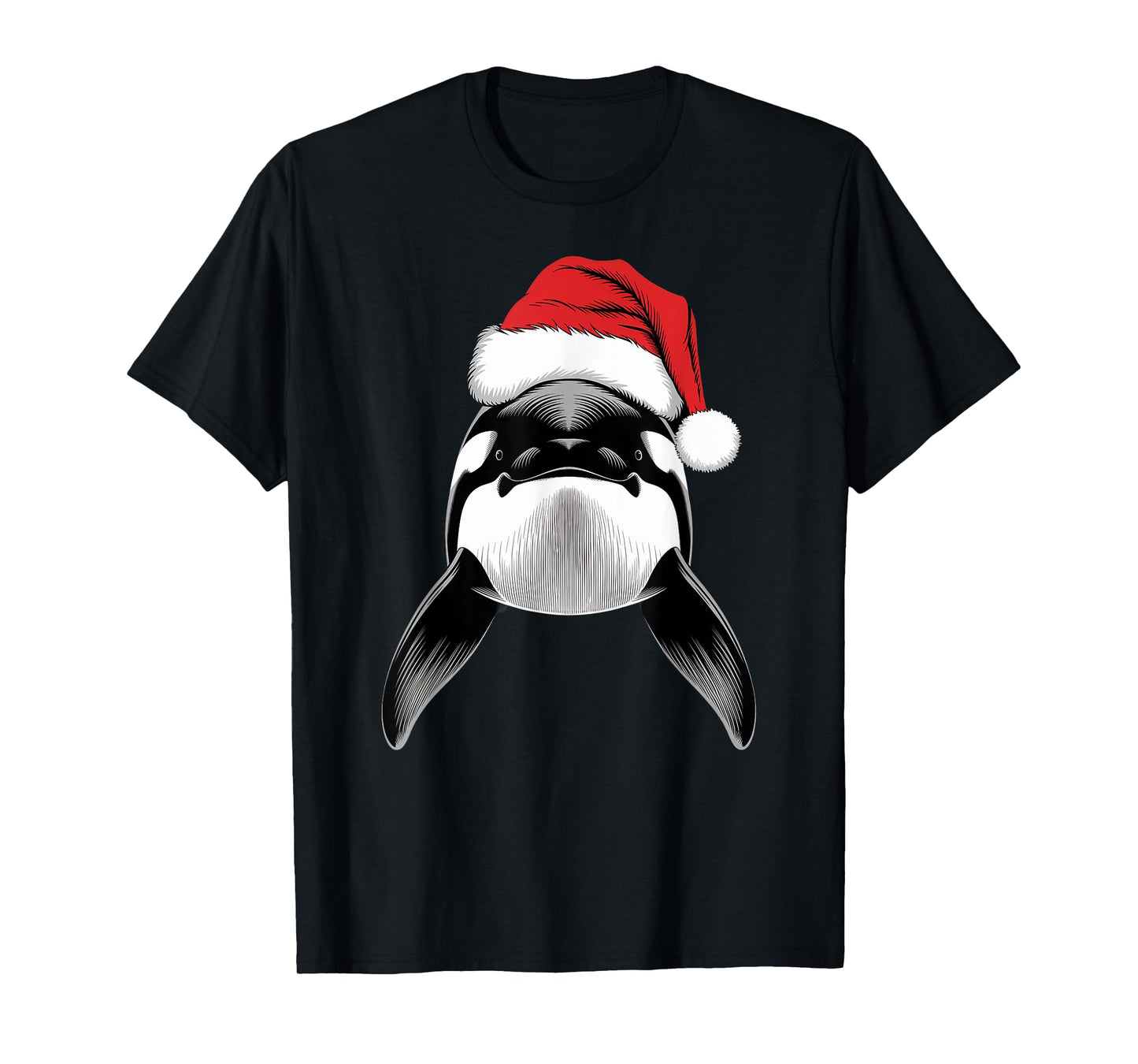 Joyful Orca Santa on Orca Christmas T-Shirt