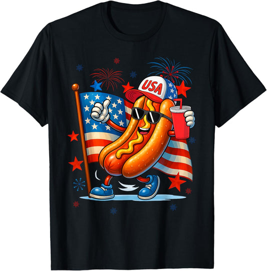 4th Of July Hotdog American Flag Patriotic Fireworks Funny T-Shirt