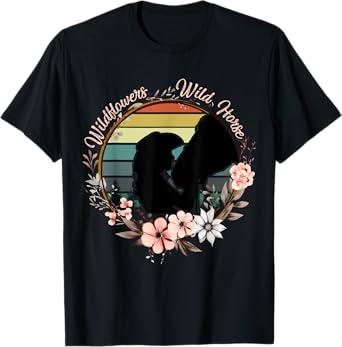 Retro Wild Flowers and Wild Horses Country Cowgirl Men Women T-Shirt