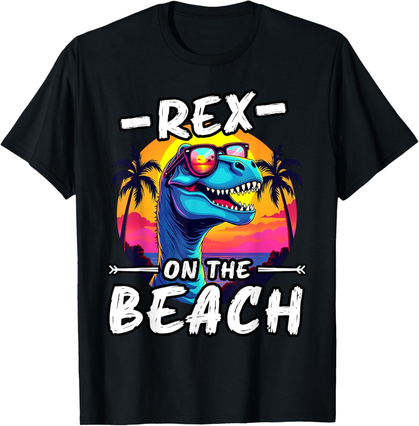 Rex on the Beach Funny T-Rex Dinosaur Tropical Sunset Summer T-Shirt