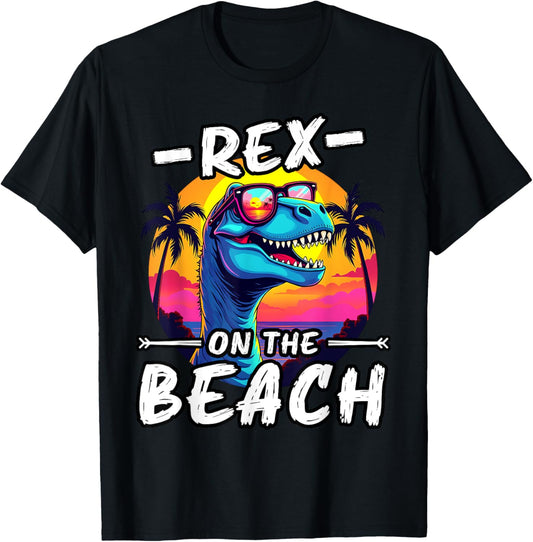 Rex on the Beach Funny T-Rex Dinosaur Tropical Sunset Summer T-Shirt