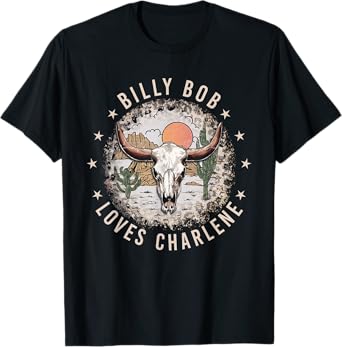 Billy Bob Loves Charlene Retro Cactus Bull-Skull T-Shirt