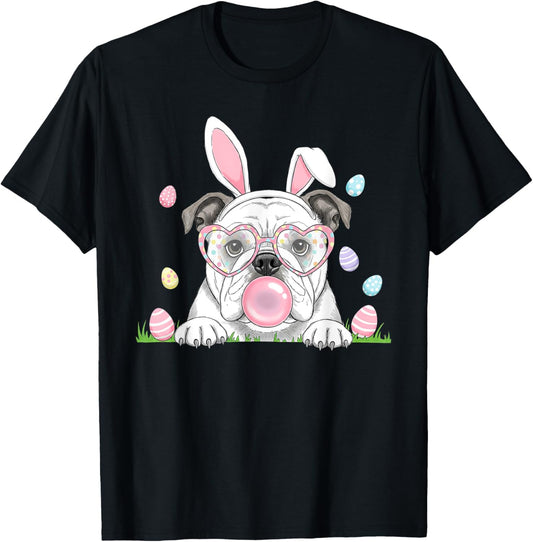 English Bulldog Bunny Bubble Gum Easter Day Womens Mens Kids T-Shirt