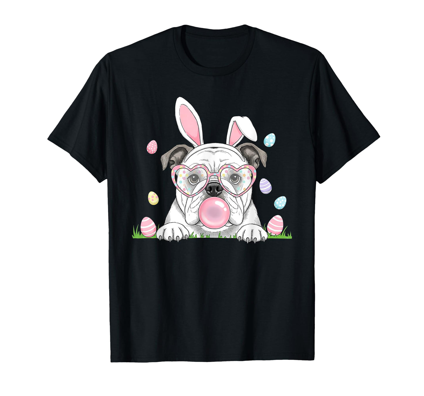 English Bulldog Bunny Bubble Gum Easter Day Womens Mens Kids T-Shirt
