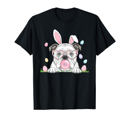 English Bulldog Bunny Bubble Gum Easter Day Womens Mens Kids T-Shirt