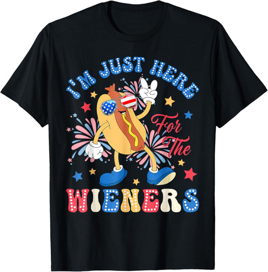 I'm Just Here For The Wieners 4th of July Funny Hot Dog T-Shirt