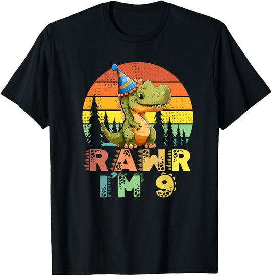 Rawr Im 9 Dinosaur T Rex 9 Year Old Boys 9th Birthday Party T-Shirt