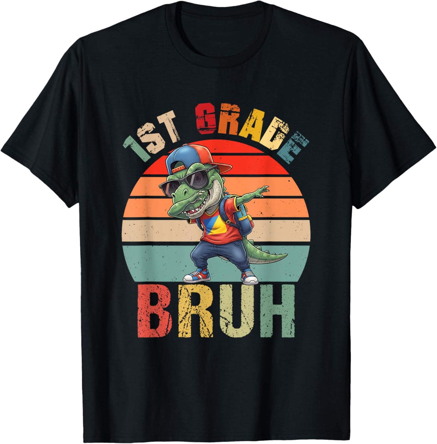 1st Grade Bruh Dabbing Dinosaur First Day Back To School T-Shirt