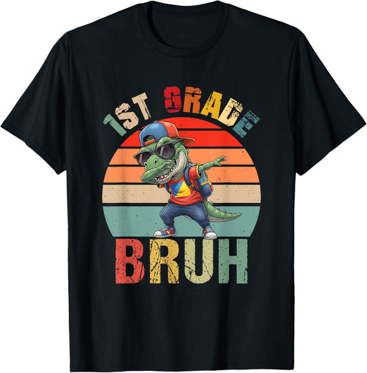 1st Grade Bruh Dabbing Dinosaur First Day Back To School T-Shirt