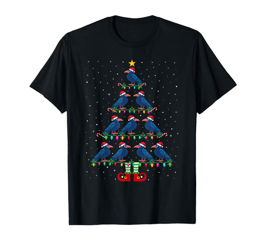 Christmas Tree Lights Santa Hat ELF Crow Xmas Tree T-Shirt