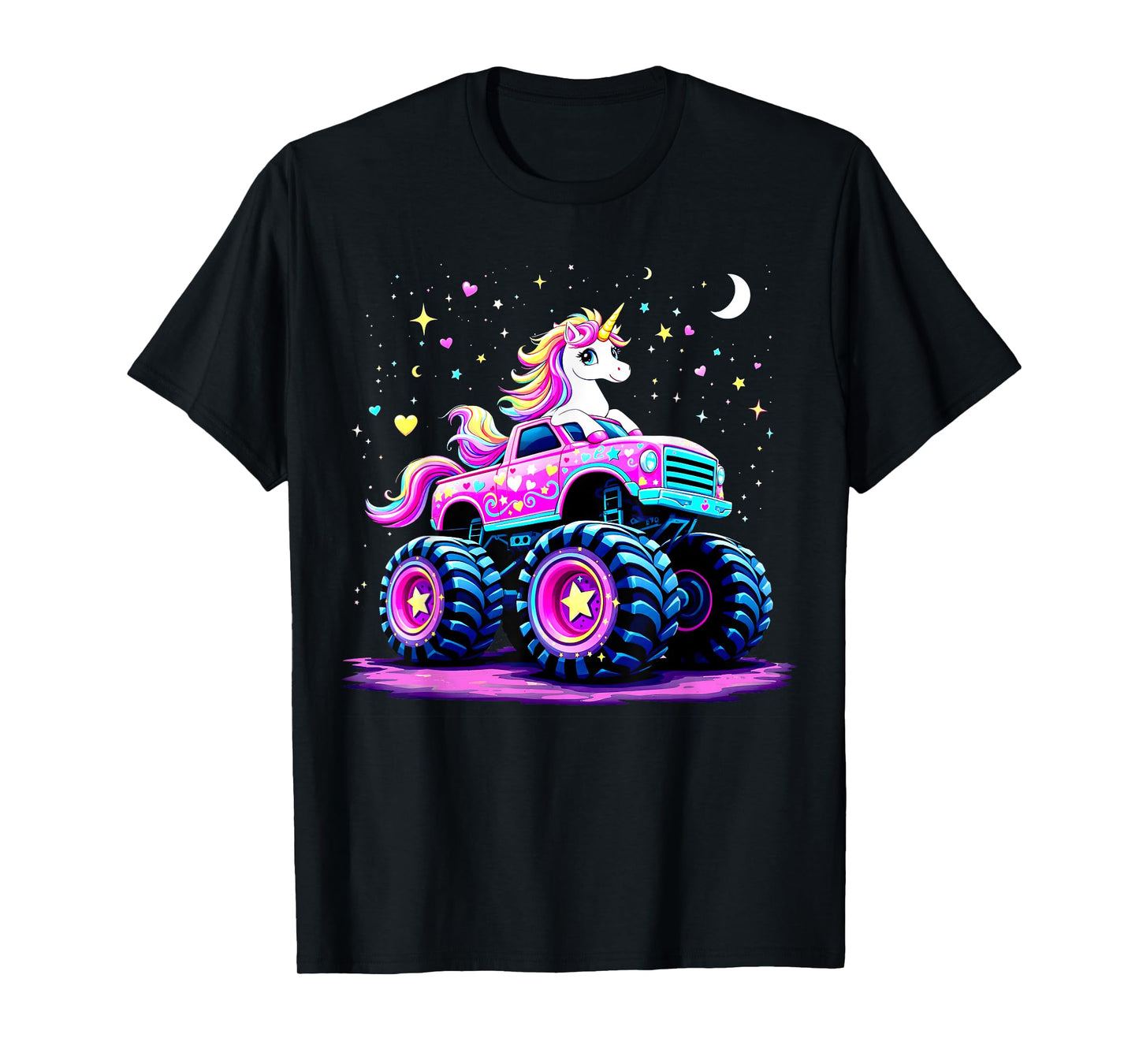 Funny Cute Unicorn Riding A Pink Monster Truck T-Shirt