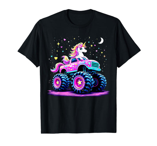 Funny Cute Unicorn Riding A Pink Monster Truck T-Shirt
