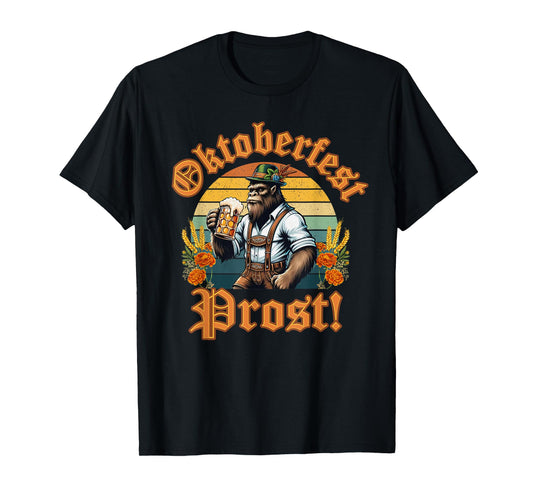 German Bigfoot Lederhosen Oktoberfest Men Prost Beer Mug T-Shirt