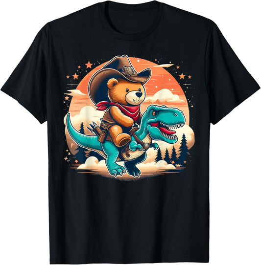 Teddy Bear Cowboy Riding Baby T-Rex Dinosaur Funny Western T-Shirt