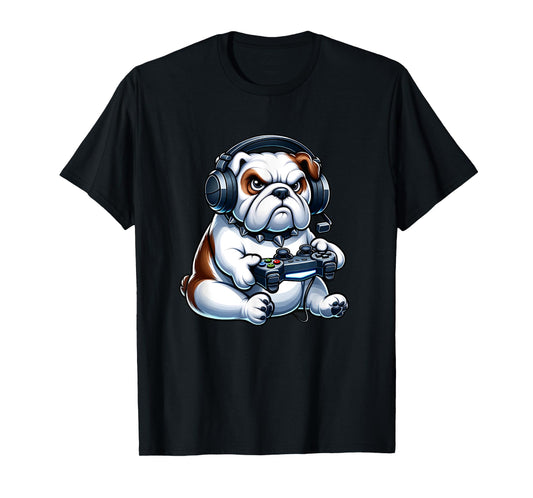 Cute Bulldog Gamer Video Games Funny Boys Girls Kids T-Shirt