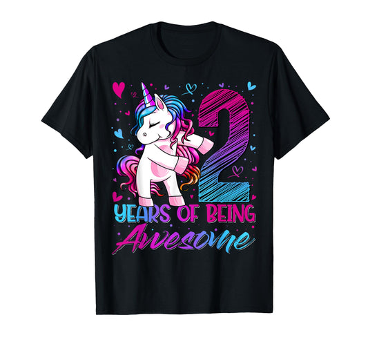2 Year Old Gifts Unicorn Flossing 2nd Birthday Girl Party T-Shirt