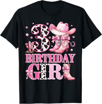 Kids 3rd Birthday Girl Rodeo Western Cowgirl Birthday Party T-Shirt