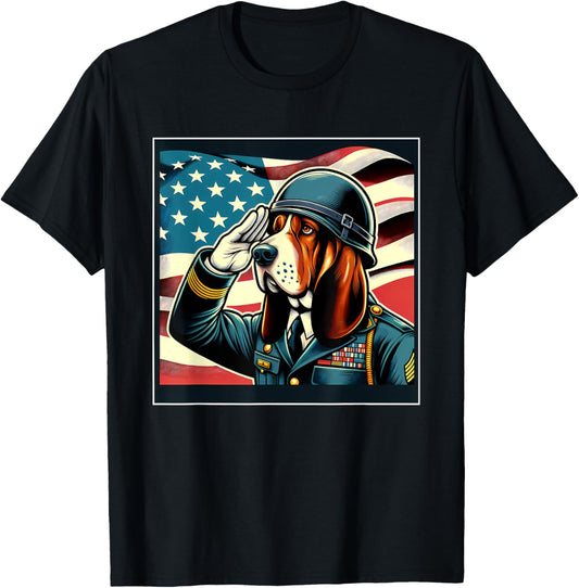 4th Of July US Flag Salute Basset Hound dog T-Shirt