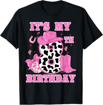 Kids 8th Birthday Girl Rodeo Western Cowgirl Birthday Party T-Shirt