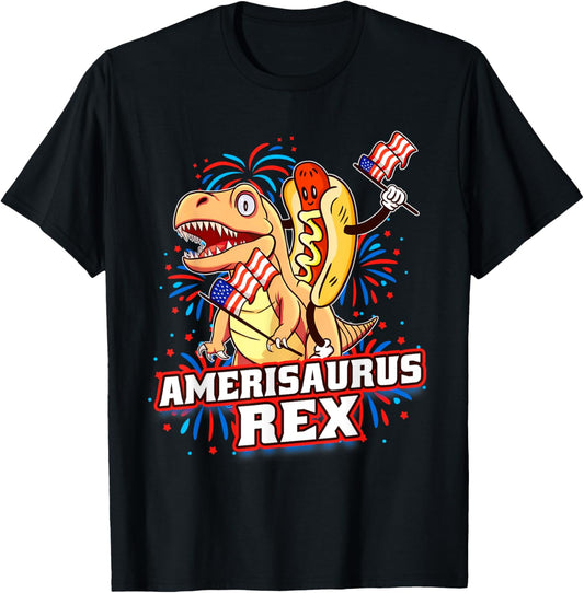 Amerisaurus Rex Independence Day 4th July USA Flag Dinosaur T-Shirt