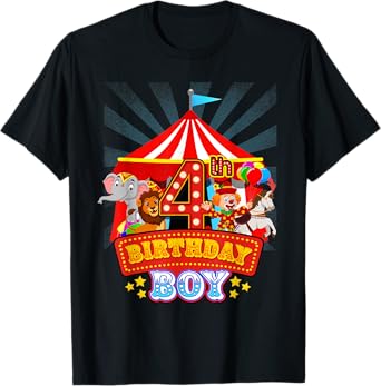 4th Birthday Outfit Boy 4 Year Old Circus Carnival Bday T-Shirt