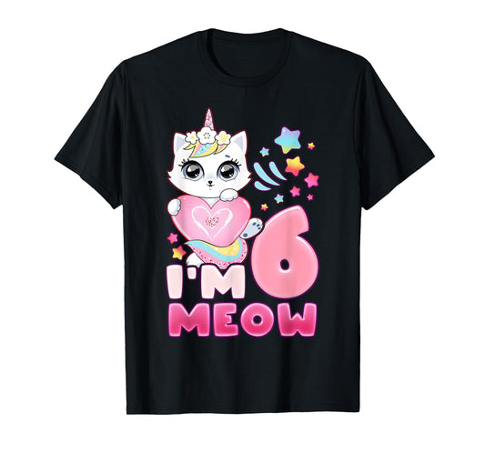 Birthday girl 6 years old, cat, unicorn, 6th birthday T-Shirt