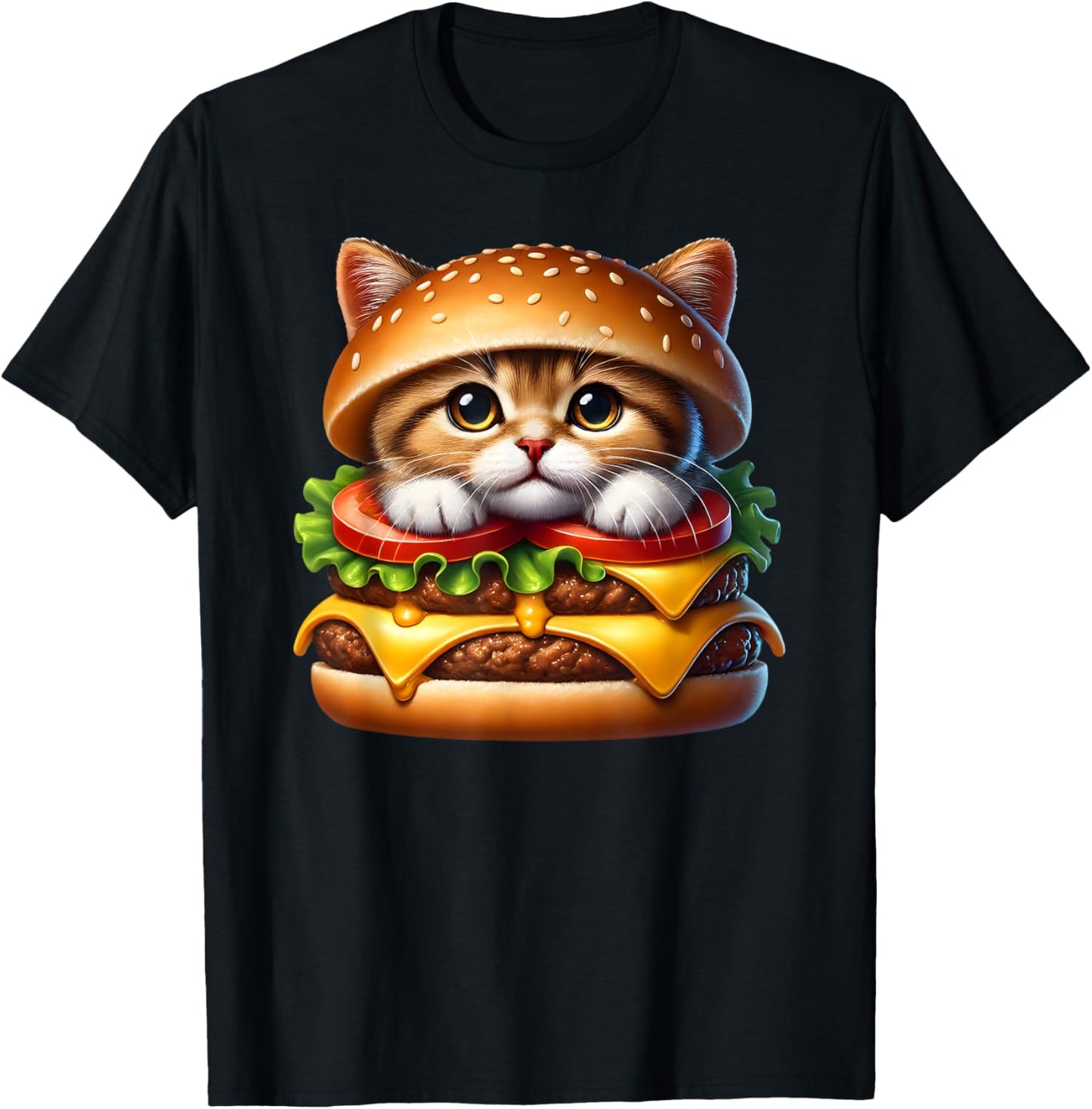 Funny Fast Food Cat Burger Lover Cute Cats Cheeseburger T-Shirt