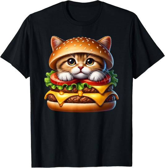 Funny Fast Food Cat Burger Lover Cute Cats Cheeseburger T-Shirt