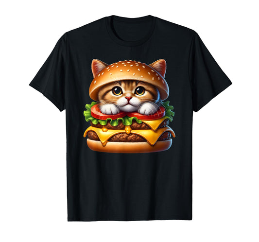 Funny Fast Food Cat Burger Lover Cute Cats Cheeseburger Men Women Kids T-Shirt