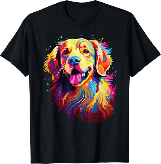Watercolor Colorful Golden Retriever Dog T-Shirt