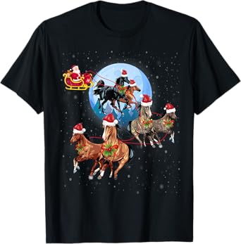 Horse Drawn Sleigh Riding Santa Claus Xmas Horses Funny T-Shirt