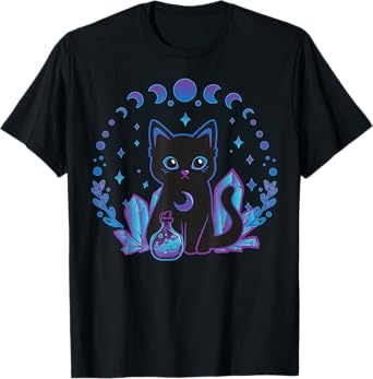 Black Witchy Cat Crystals Gothic Women Kawaii Pastel Goth T-Shirt