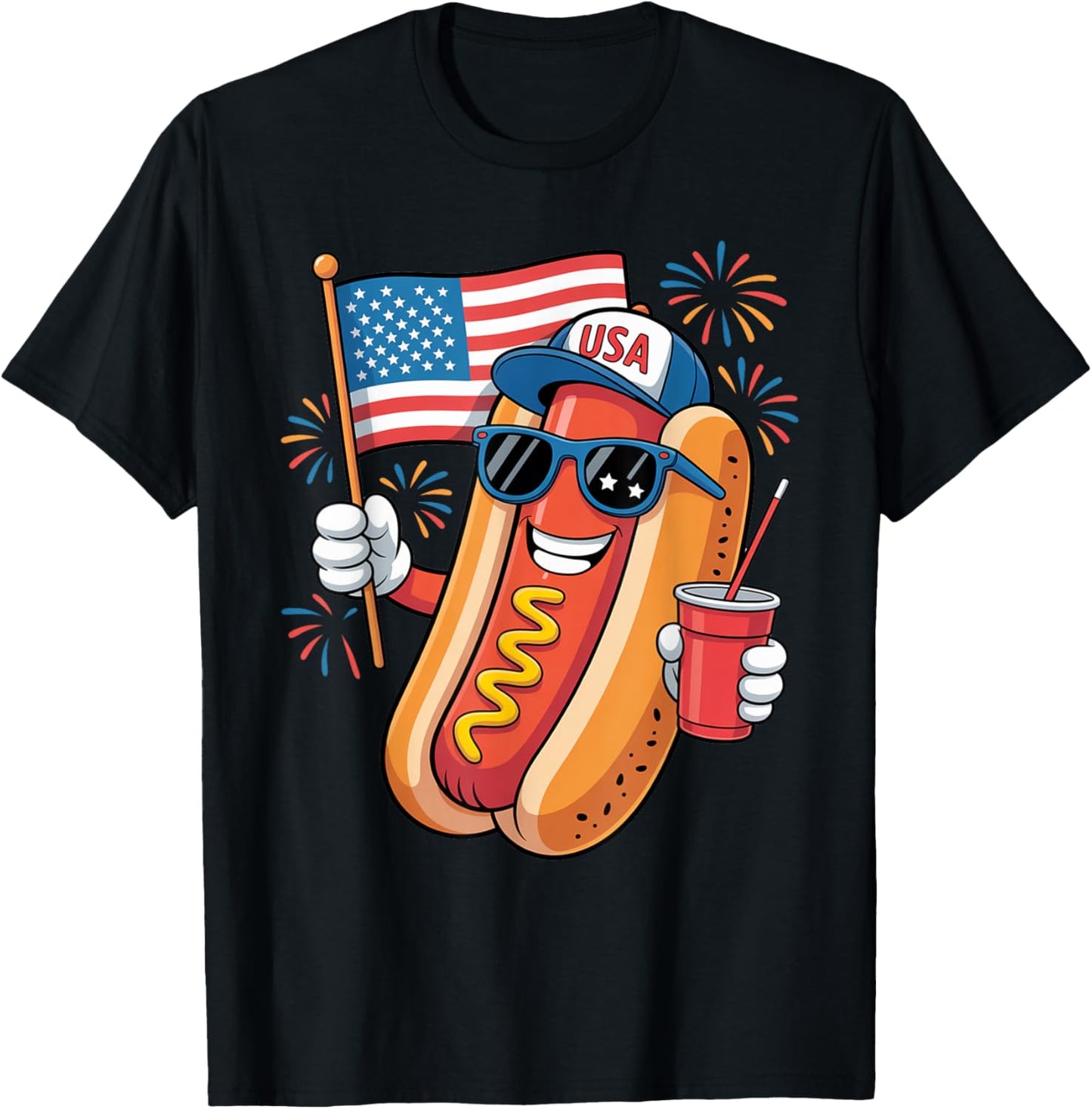4th of July Hotdog Funny Fourth of July Patriotic USA Flag T-Shirt