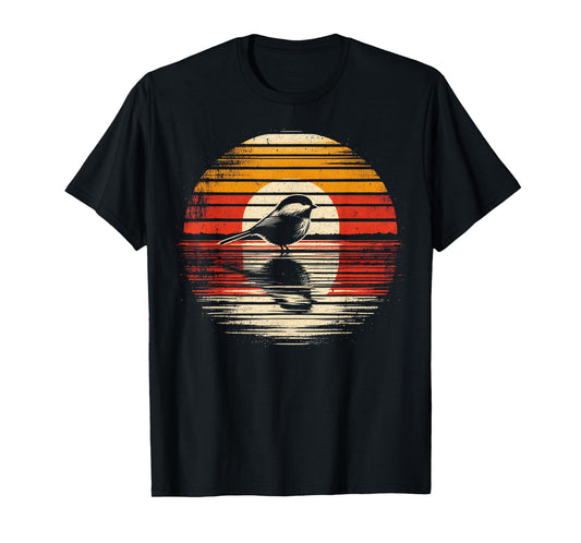 Chickadee Bird Sunset Retro Style Safari Vintage 70s T-Shirt