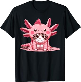 Cute Axolotl Cat Wearing Axolotl Suit Kawaii Lover T-Shirt for Men Women Kids