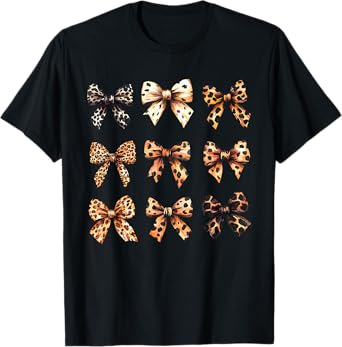 Cute Leopard Cheetah Print Coquette Bows Girly Ribbon Bow T-Shirt