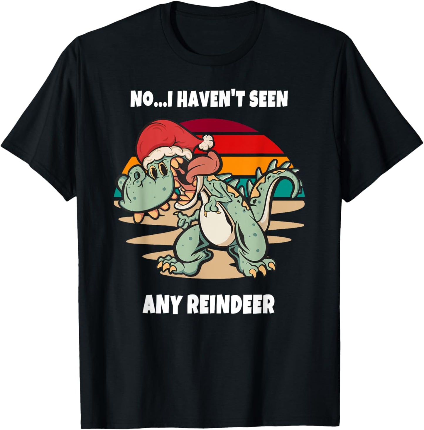 Dinosaur Santa Claus Retro Sunsets Happy Holidays T-Shirt