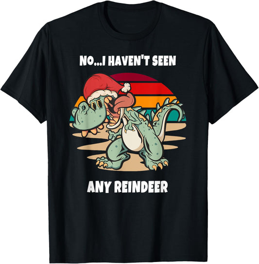 Dinosaur Santa Claus Retro Sunsets Happy Holidays T-Shirt