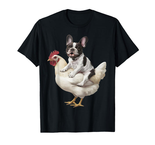 Dog on a Chicken Lover Funny French Bulldog Riding Chicken T-Shirt