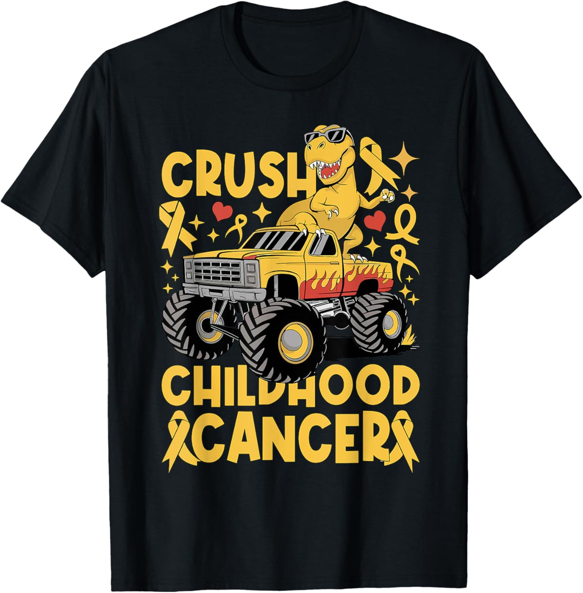 Crush Childhood Cancer Awareness Monster Truck Dinosaur T-Shirt