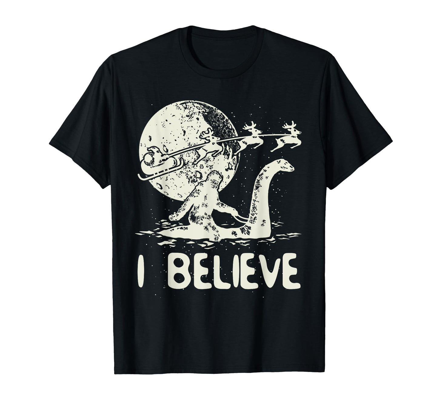 Bigfoot Sasquatch Riding Loch Ness Monster Christmas T-Shirt