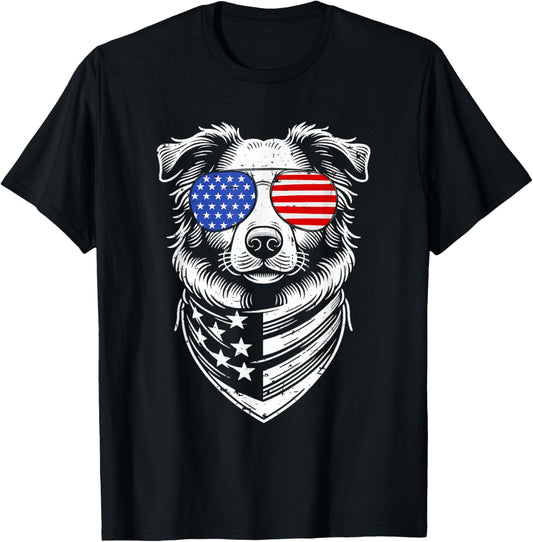 Australian Shepherd Patriotic 4th of July American US Flag T-Shirt